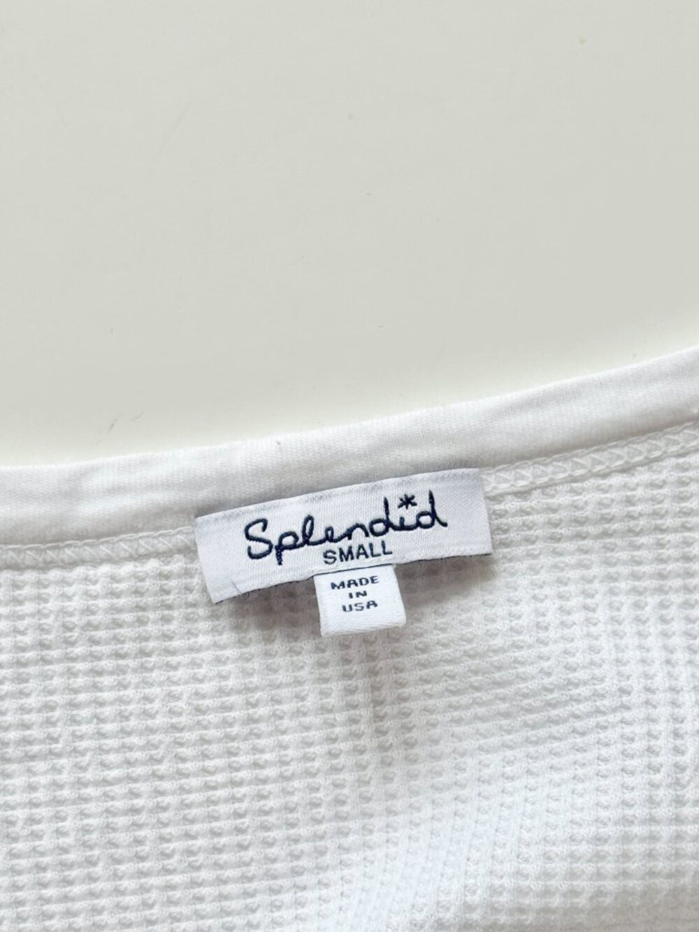 SPLENDID Forever White Micro Modal Cotton Waffle Knit Henley T-Shirt, Size S - Picture 15 of 16